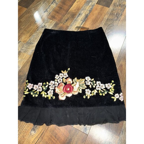 Persaman New York Boho Floral Embroidered Velvet Skirt Size 8 - Picture 1 of 6